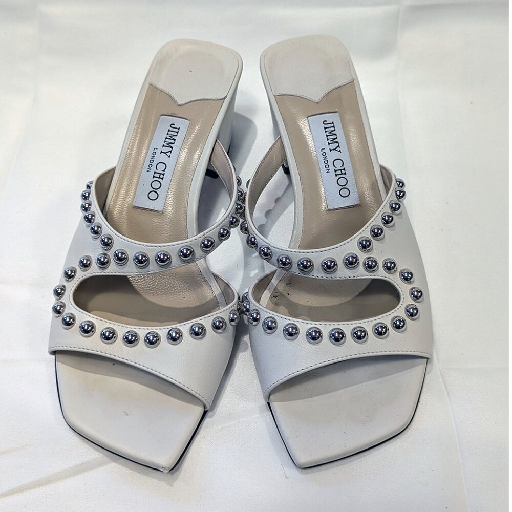 Jimmy Choo Ivory Studded Slide Sandal Sz 38 Color: Latte - Picture 4 of 9
